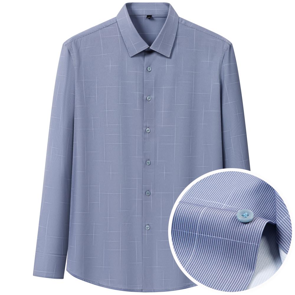 Men's Thin Comfortable Breathable Plaid Striped Dress Shirts, Long Sleeve Spread Collar Business Slight Stretch Button-up Shirt
