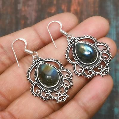 Bellissimo orecchino di gioielli in argento sterling 925 fatto a mano con pietra preziosa labradorite