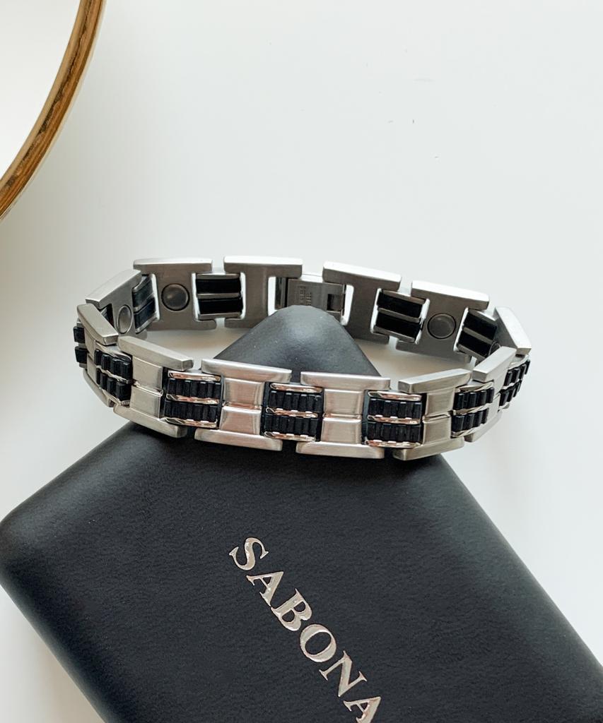 Sabona London 353 Executive Rubber Stainless Steel Magnet Bracelet