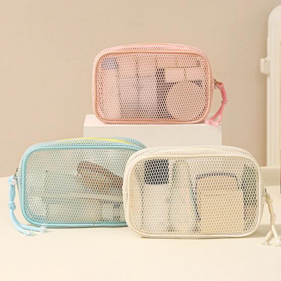 Kosmetiktasche aus Mesh, tragbarer Reise-Make-up-Organizer, atmungsaktiver Kulturbeutel mit Reißverschluss und Kordel zum Aufhängen für Zuhause, Büro, Fitnessstudio