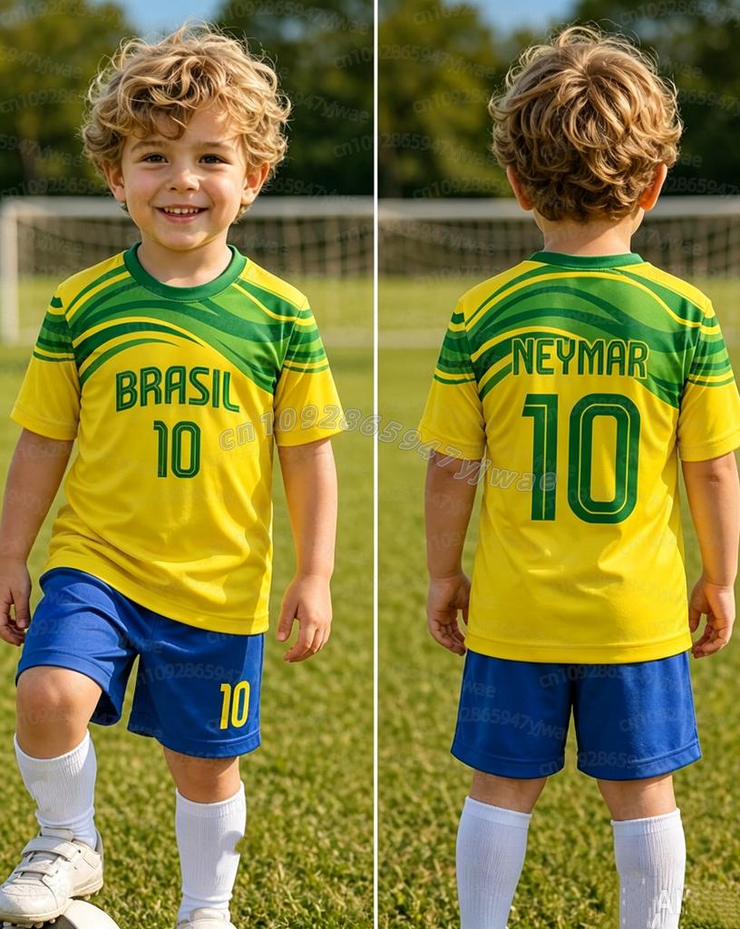 2026 Garçon FILLE Neymar N°10 Maillot de Football T-shirt Short Ensemble Femme Homme Fans BRÉSIL Enfants Ensemble T-shirt Short Survêtement Ensemble 2 Pièces