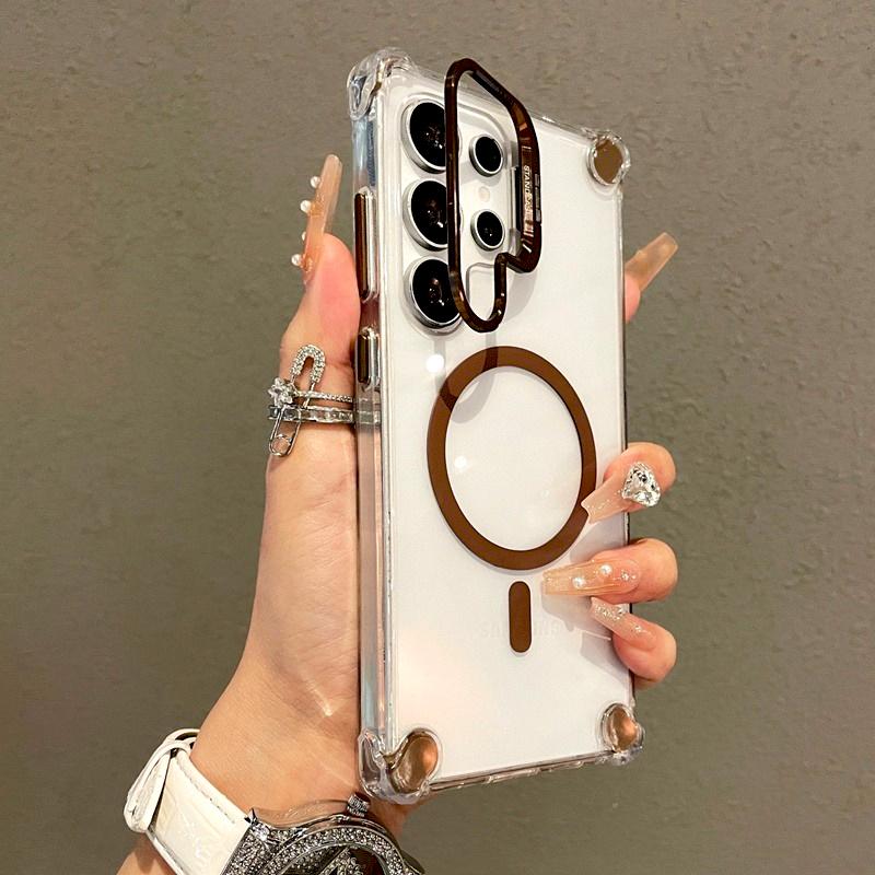 Luxus Transparentes Case Für Samsung Galaxy S25 S24 S23 S22 Ultra Plus A17 A56 A36 A16 A26 S24FE Magsafe Magnetischer Ständer Cover