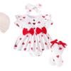 Newborn Baby Girls Clothes Heart Print RomperHeadband Socks 3PCS Set Infant Baby Long SleevesJumpsuits Summer Clothing 0-18M