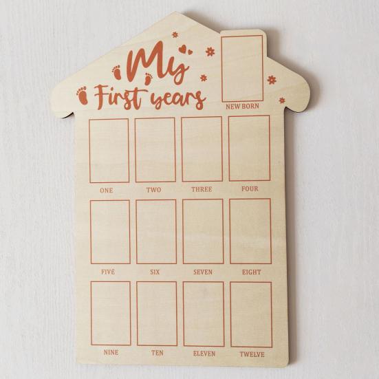Yousheng 12 Months Baby Picture Frame, Carved Wood Monthly Photo Display Board, Newborn Keepsake for Kids Growth