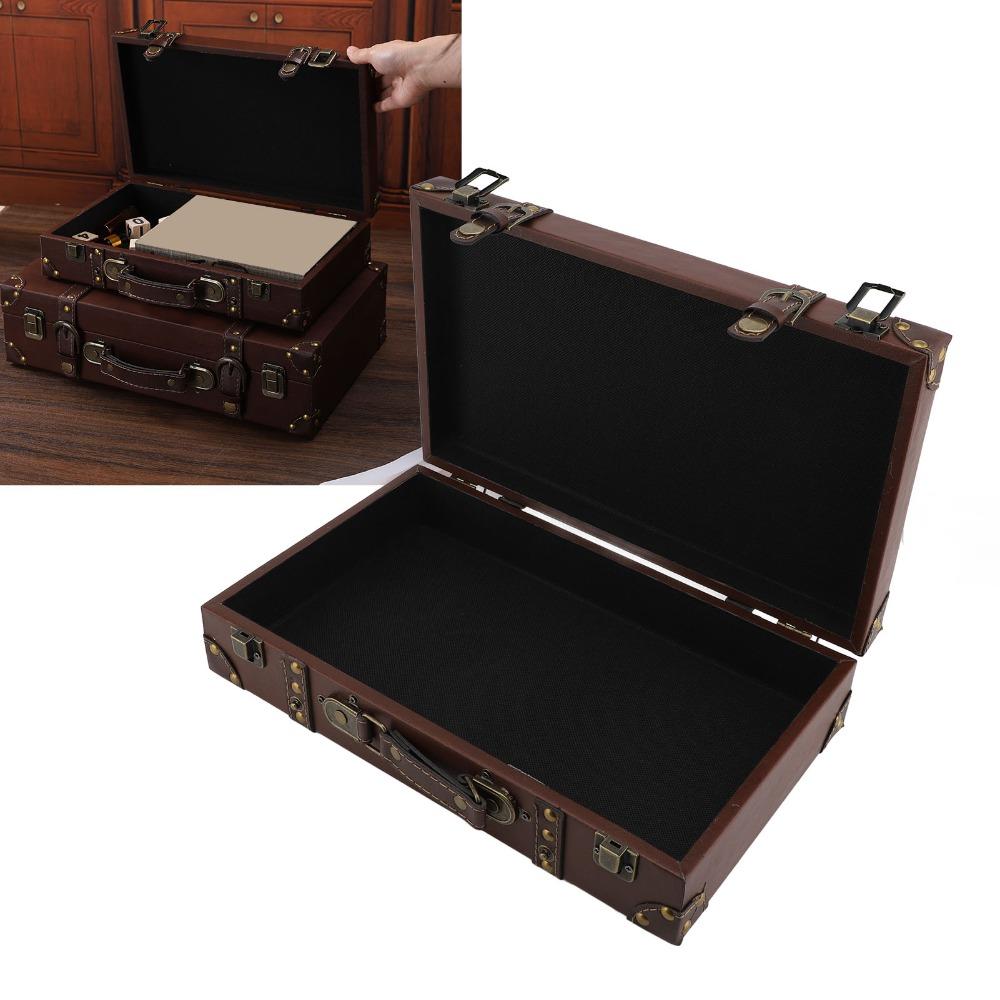 Wood Vintage Suitcase Brown Wooden Storage Box Multi-purpose Organizer  Home Organization