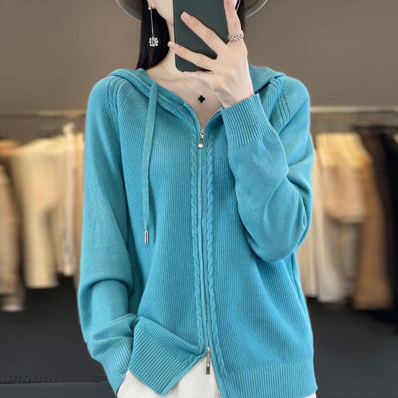 Suéter para mulheres com capuz e zíper cardigan moda suéter feminino lazer suéter plus size