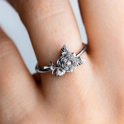 Vintage Rose Copper Ring Japanese and Korean Personalized Flower Niche Artistic Leaf Design