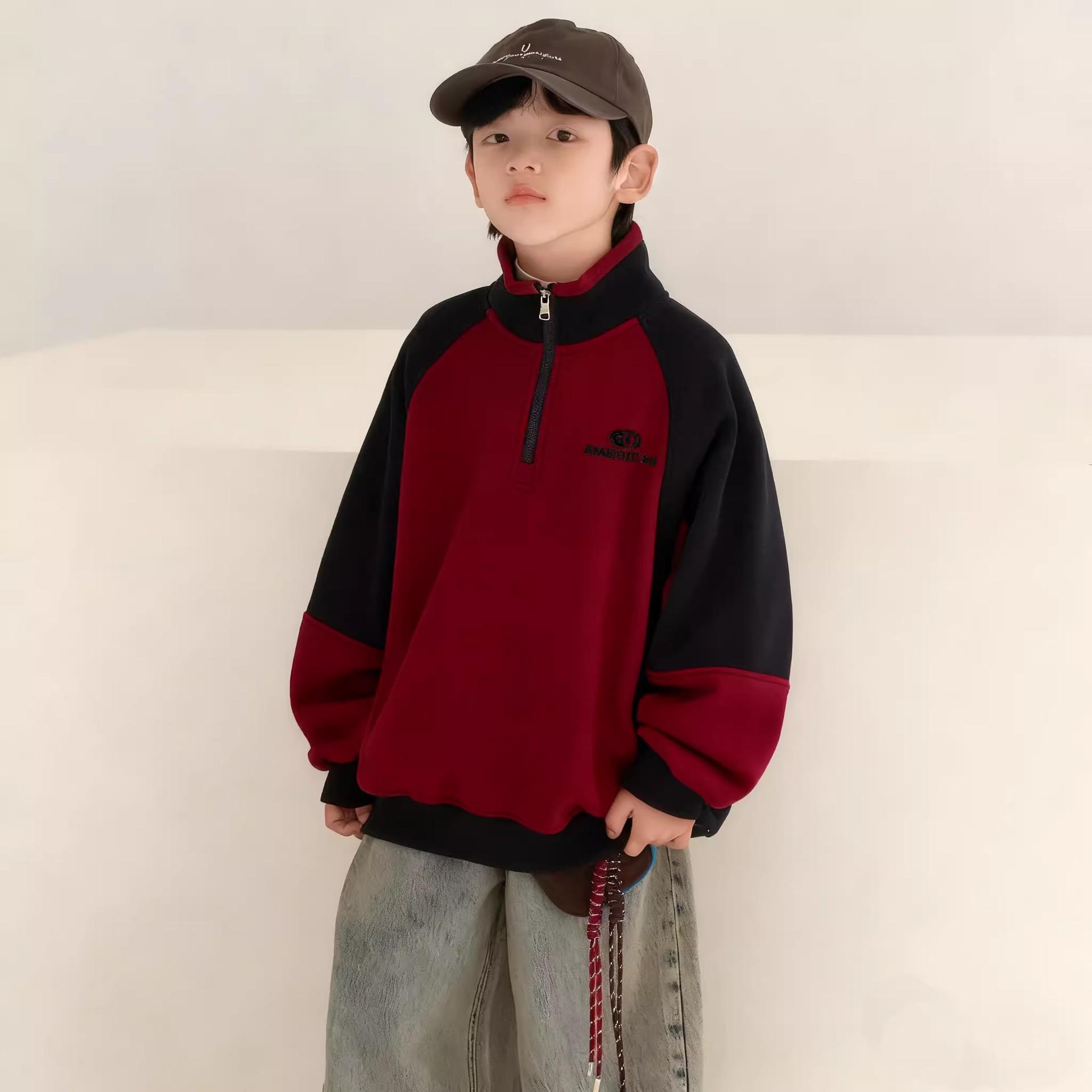 

Boys Red Hoodie with Plus Velvet: Fleece One-Piece for Autumn/Winter 2025, Year of the Rooster Trend 140cm