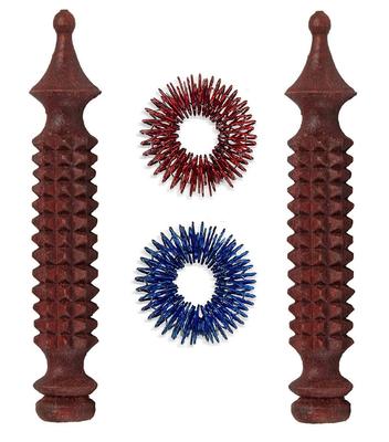 AHCS Acupressure Wooden Jimmy Probe Therapeutic Stick, 2 Pc And Sujok Finger Ring, 2Pc (Multicolour)