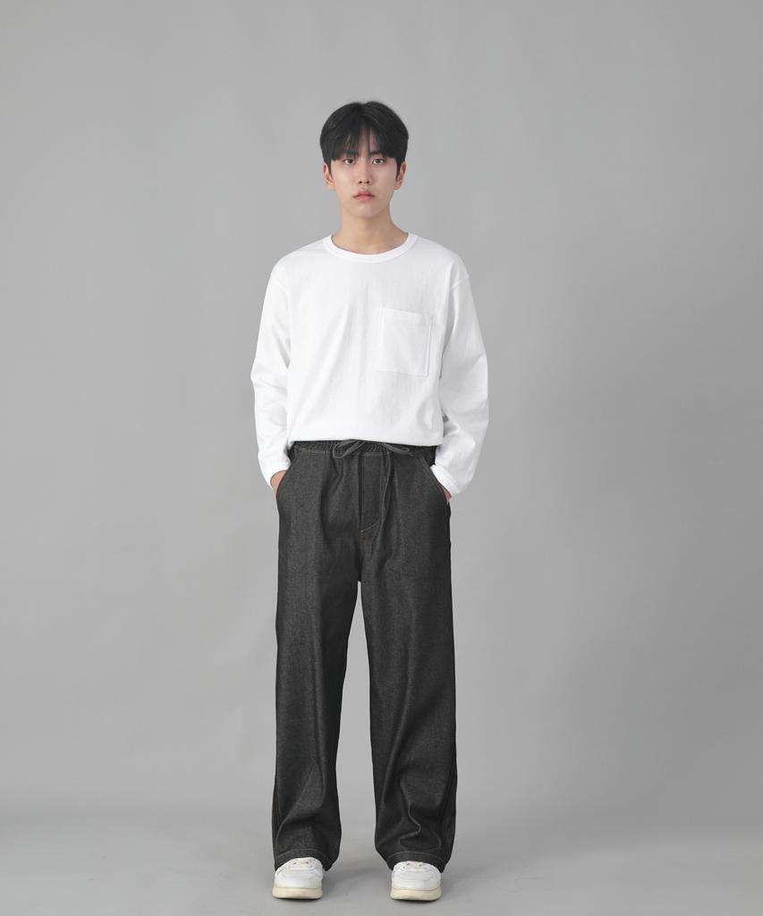 Seinteukeulu Black P-Line Ex Wide Pants Plw-341 Denim Black