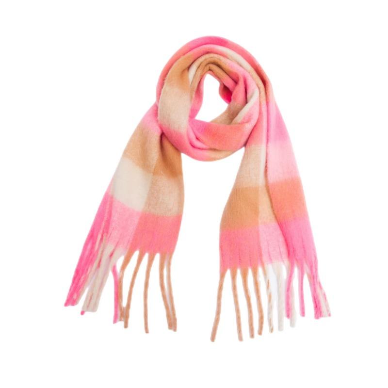 Winter Yarn Thicken Style Luxury Multicolour Plaid Faux Mohair Scarf Women Tassel Long Ring