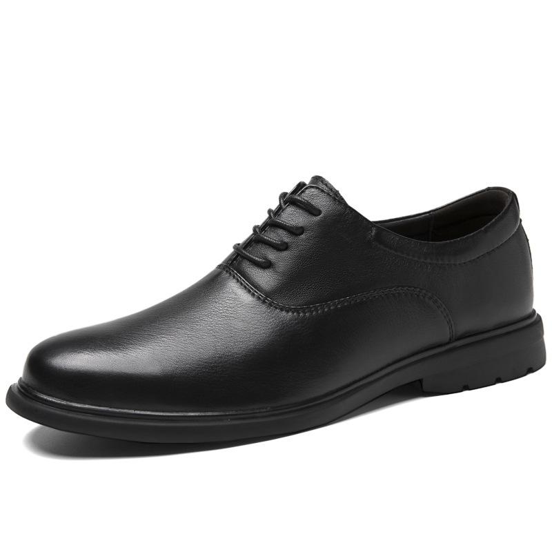 Men's shoes business leather shoes dress casual shoes spring low-top lace-up pure black leather cowhide large size gentleman