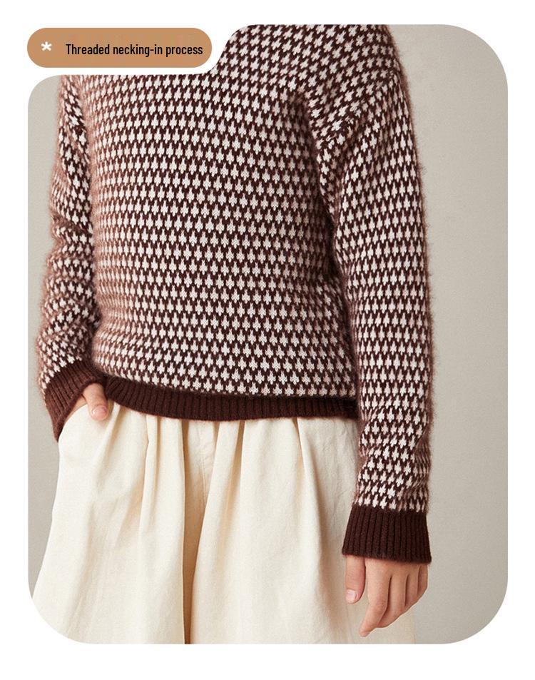 Kinder Pullover aus reiner Wolle mit Rundhalsausschnitt - Dick gestricktes warmes Oberteil für Jungen und Mädchen, Herbst/Winter Stil