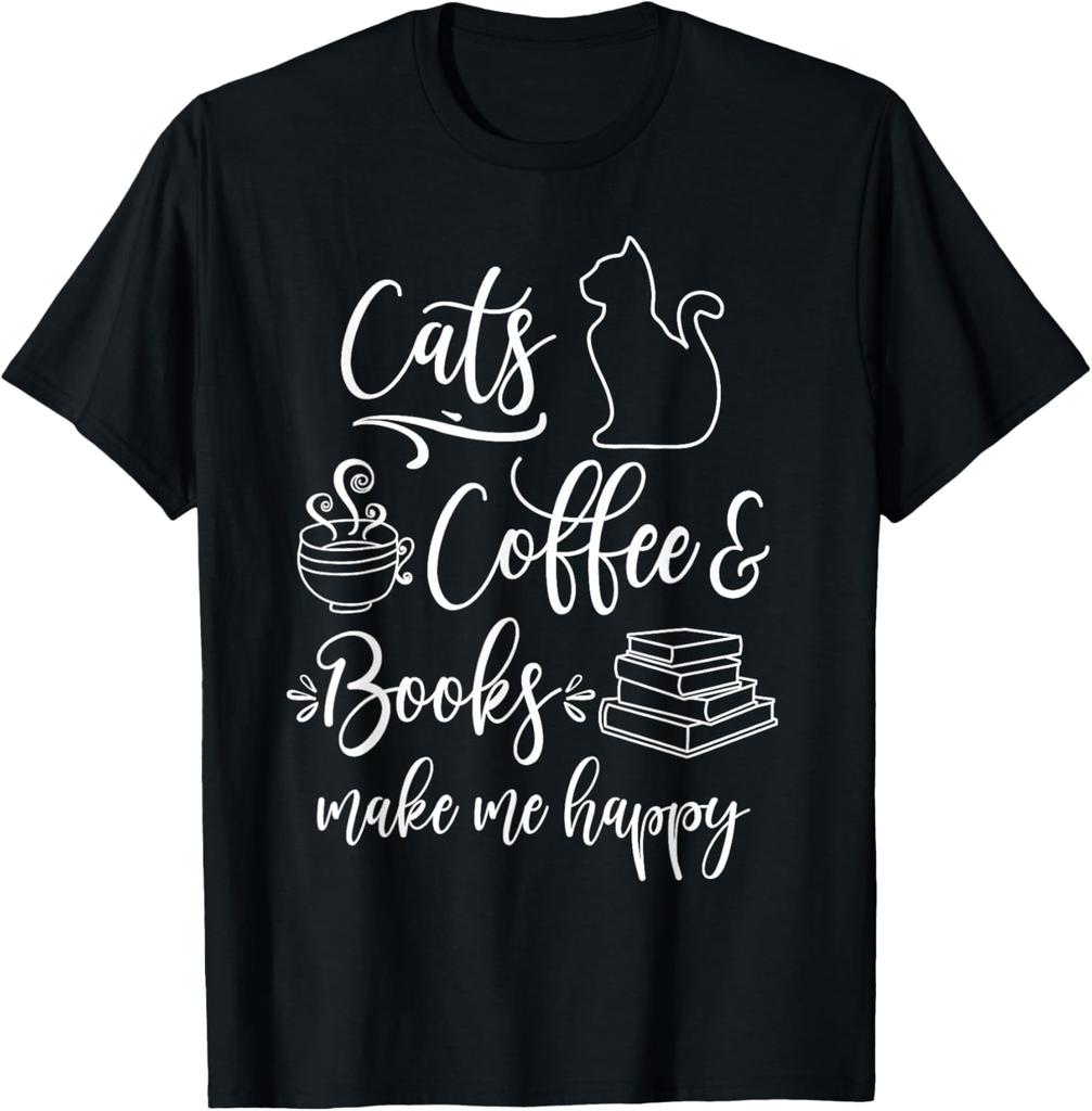 Cat Books Coffee Reading Lovers Tshirt
