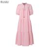 ZANZEA Women Casual Round Neck Elegant Lace Patchwork Short Sleeve Long Dress