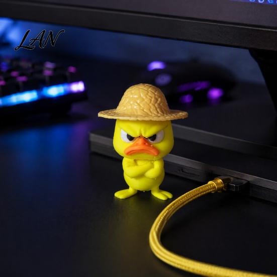 Compact Ornament for Monitor Stand 4Pcs 3D Printed Angry Duck Figurines, Mini Grumpy with Straw Hat, Collectible Figurine Desk Enthusiasts Cute