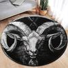 Round Area Rug Black and White Goat Head Print Soft Flannel Carpet for Living Room Bedroom Floor Decor Non Slip Washable Home