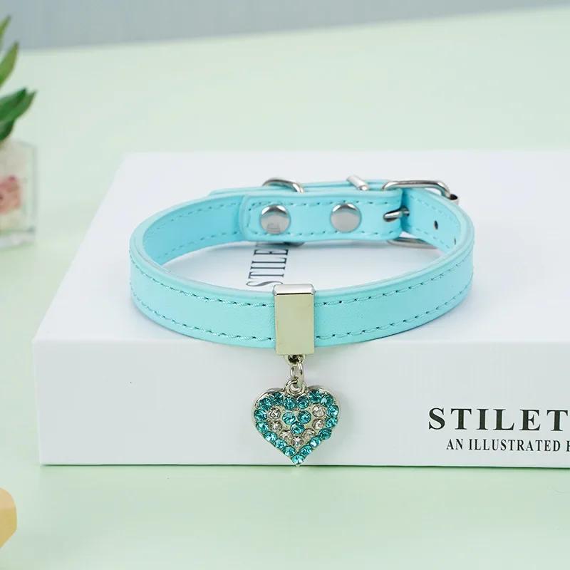 

Rhoditone Heart Pendant Dog Collar Adjustable Safety Buckle Pet Chain Cute Comfortable Durable Cat Collars Dog Supplies XS 1.3x25cm синий