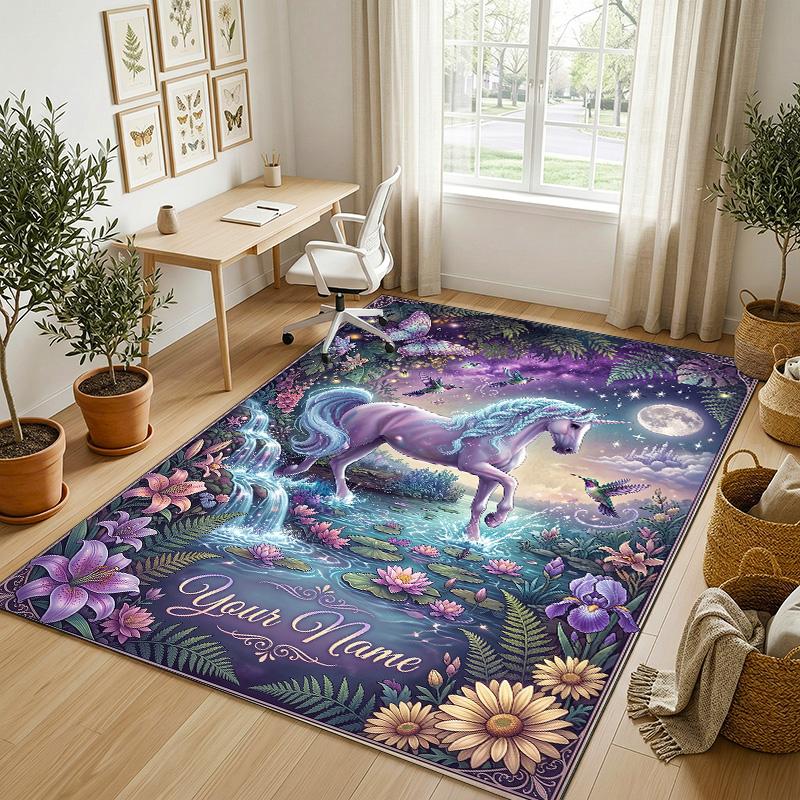 Underwater Sea Theme Soft Crystal Velvet Rug Custom Name & Text Print Non Slip Floor Rug for Bedroom Living Room