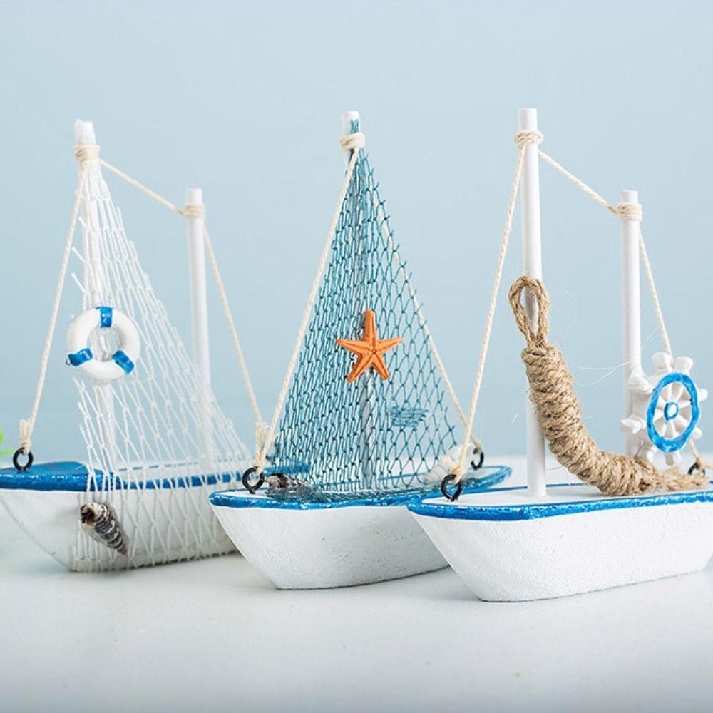 Mediterranean Style Wooden Sailing Boat Handmade Wooden Ship Ornament Nautical Decor Gift Giving