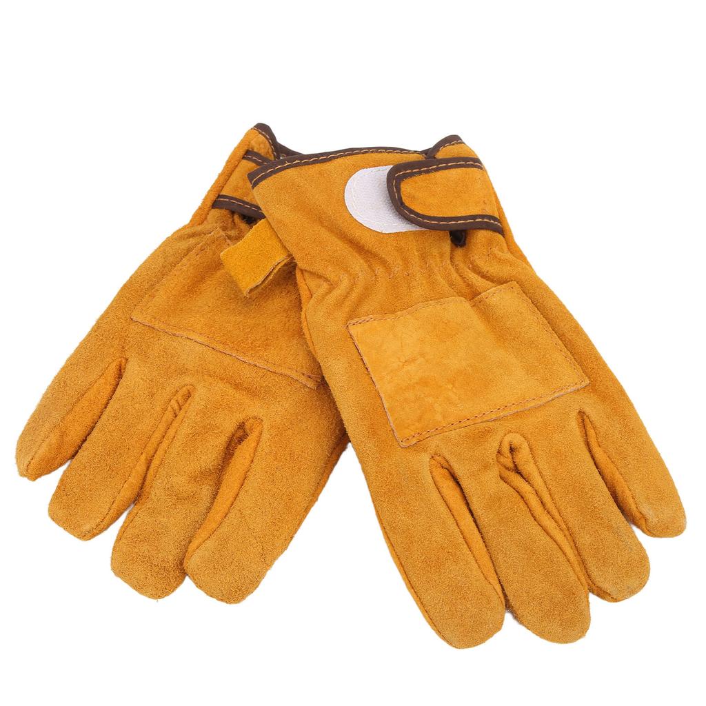 Heat Resistant Gloves Calf Leather Polyester Hand Protection BBQ Grill Oven Mitts Short TypeYellow