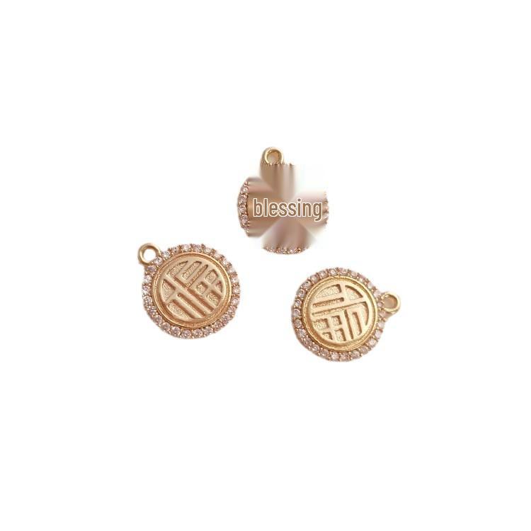 14K Gold-Filled Zirconia Fu Character Pendant for Necklace, Bracelet, Earring, or Charm
