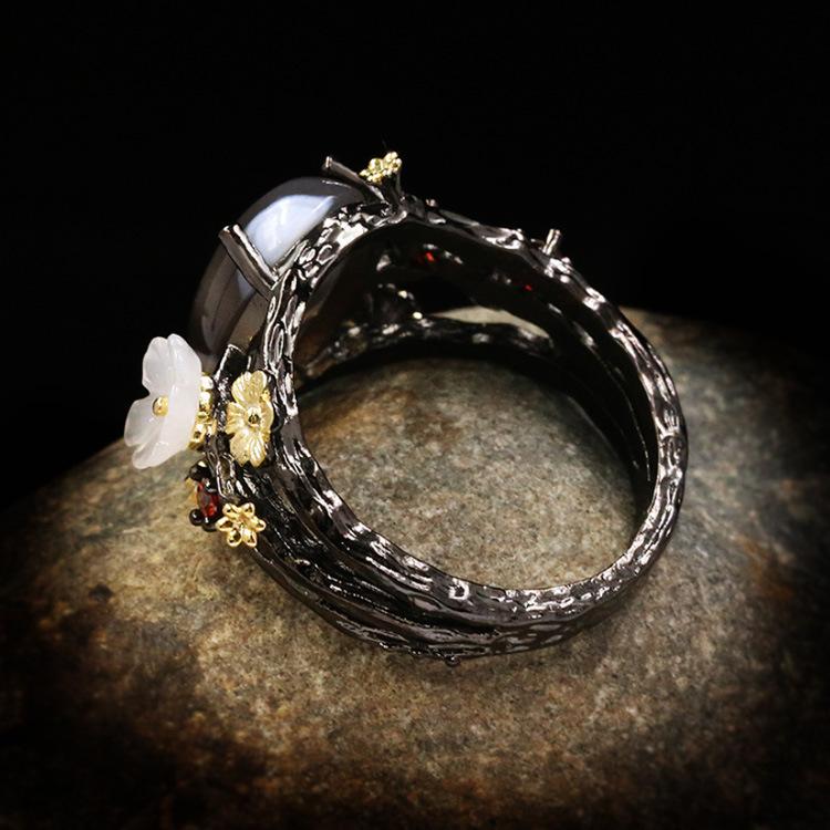 2026 Fashion Black Gold Three-piece Goose Egg Zircon Ring Necklace Stud Earrings Wedding Party Ladies Jewelry