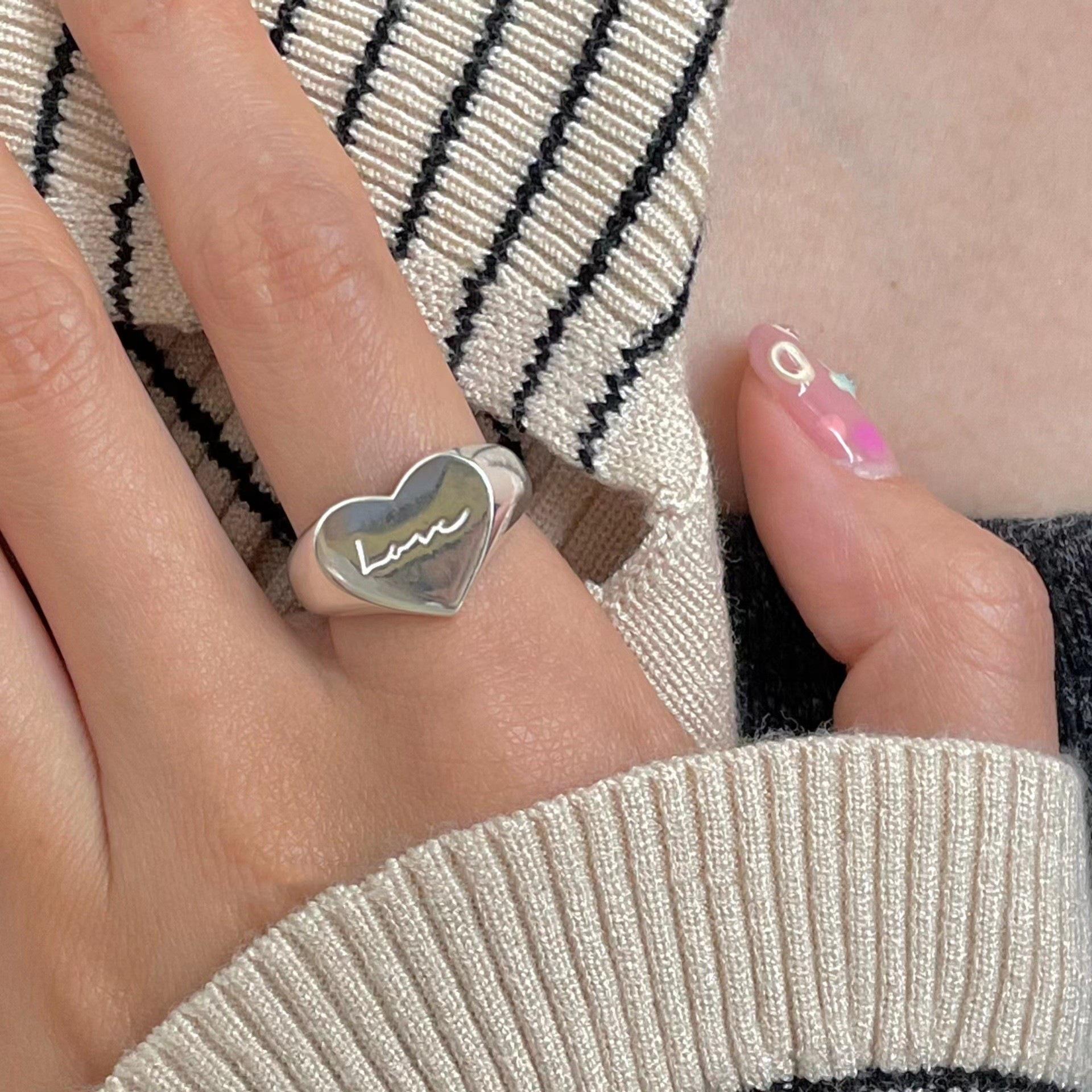 Sweet Heart Wave Adjustable Stackable Geometric Ring for Women - Versatile and Popular Open Adjustable