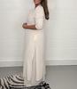 Women's V-Neck Long-Sleeve Slit Top with Wide-Leg Pants - Summer Solid Color Set