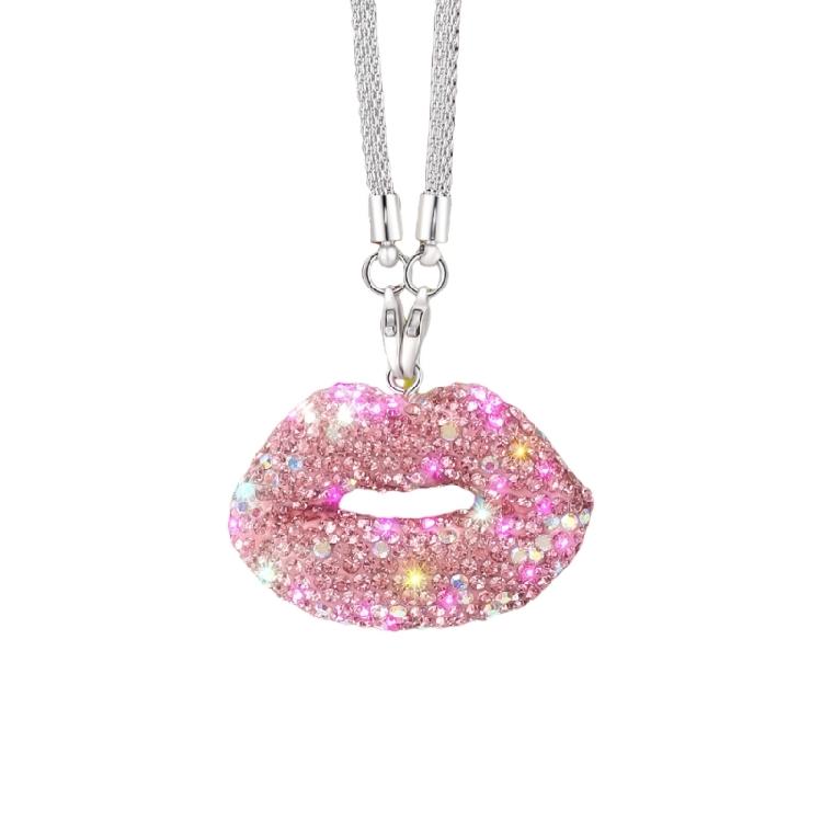 Exciting  Lip Crystal Car Rear View Mirror Ornament Stylish Hanging Pendant Fashion Auto   Ornament Colorful for Women