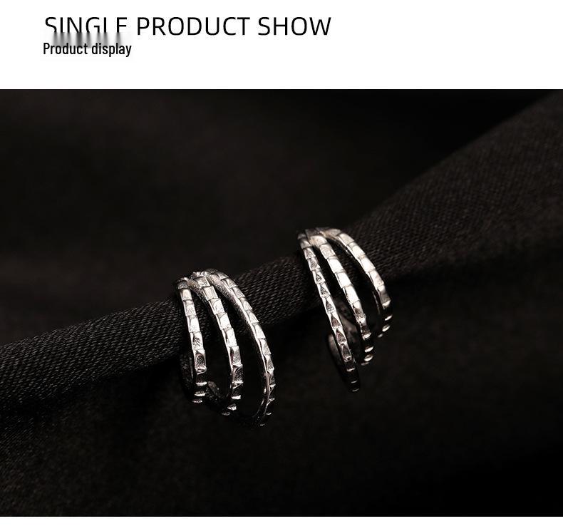 Banyan Tree S925 Silver Korean Trend Three-Layer C-Shaped Earrings - Simple, Elegant Style for Women
