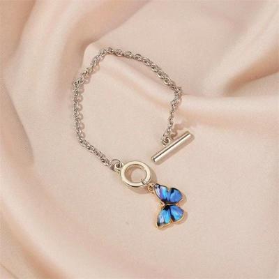 Fashion Butterfly Gold Color Bracelet Simple Word Buckle Chain Blue Pendant Bracelets Women Jewelry Accessories Bracelets Gifts