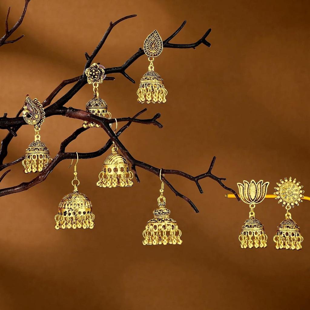Indian Ethnic Style Boho Vintage Antique Alloy Carved Bell Tassels Drop Earrings Jhumki Jewelry For Women Party Accessories