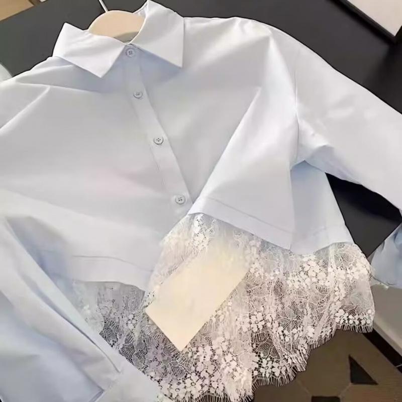 Damen Patchwork-Polohemd mit französischer Spitze - Langarm-Kurztop für Frühling/Sommer