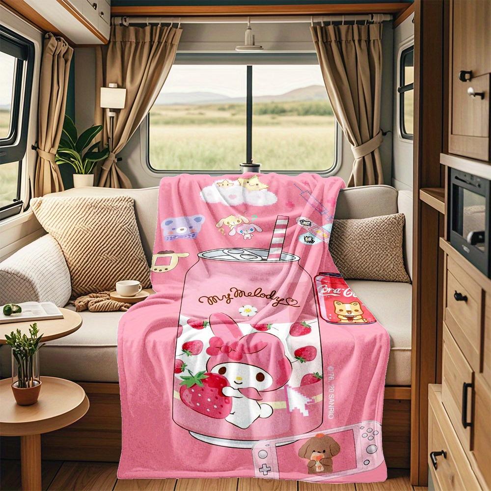 1pc StrawberryMyMelody RV Blanket, Digital Printed Flannel Blanket, Multi-Purpose Four Seasons Hypoallergenic Quilt for Sofa, Bed, Office, P