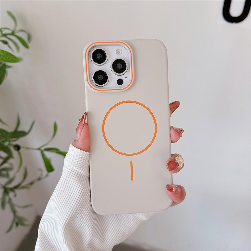 Applicable to iPhone16promax contrasting color frame magnetic suction mobile phone case Apple 15 skin matte 14PC protective case