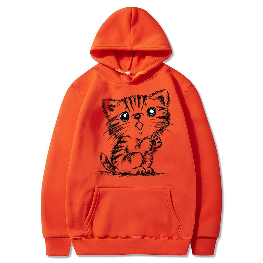 Autumn and Winter New Cat Cartoon Printed Hoodie Classic Style College Style Men's and Women's Pullovers Fashionable Warm Hoodie