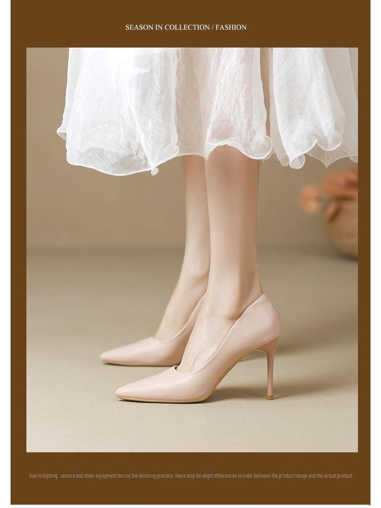 2025 Spring Women's Black Pointed Stilettos - Elegant & Chic Nude Heels