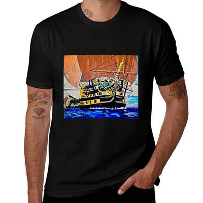 My Acrylic Painting Of Hms Victory Leaving Gibraltar 1805 Tshirt Big Size Short Sleeve Casual Top