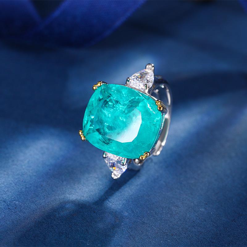 Jewelry Copper Bottom Gold-Plated Simulation Color Treasure Corundum Fat Rectangular Simple Ring Female 14 * 16