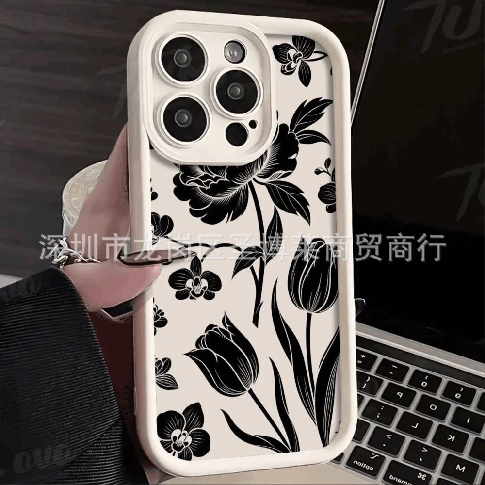 Black Flower Applies To Apple 17promax Mobile Phone Case iPhone16/15 Emery 14/13 Protective Case 11