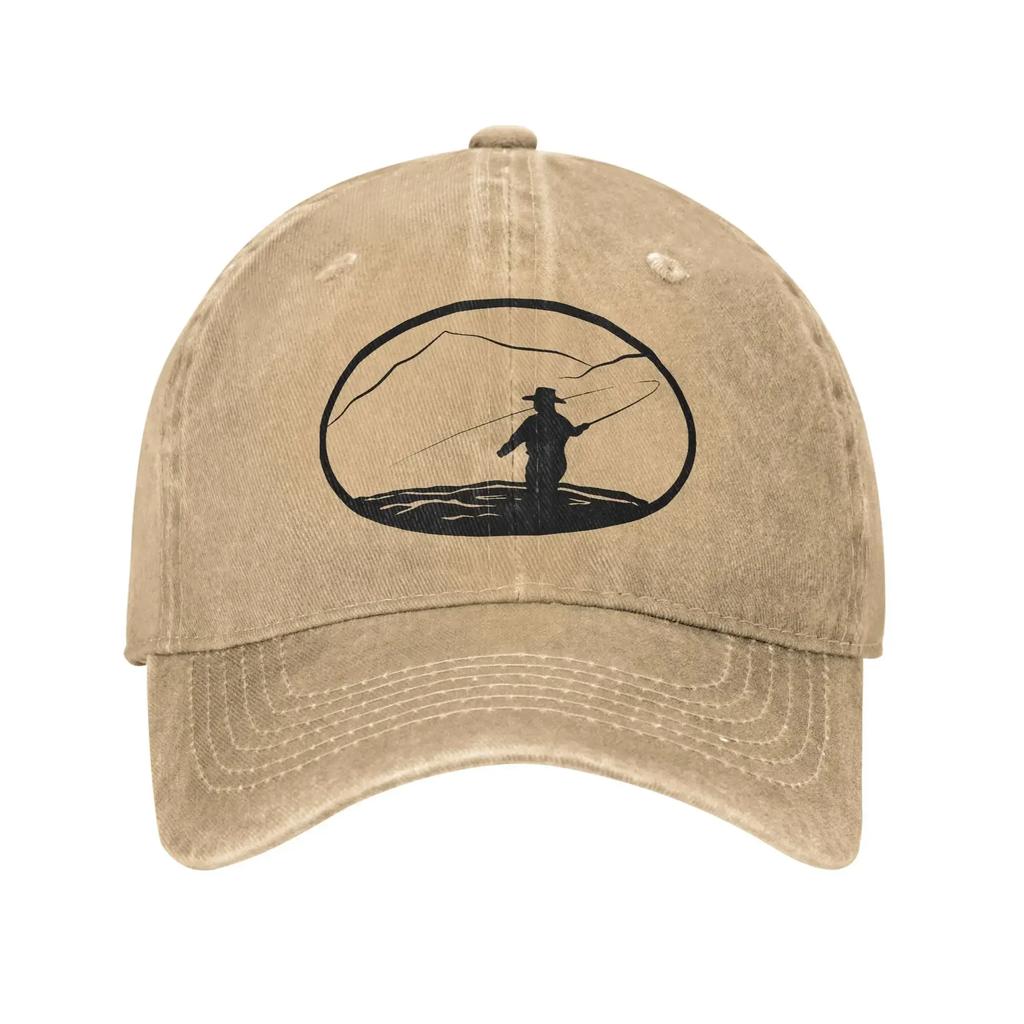 Vintage Fly Fishing Illustration Unisex Women Baseball Cap Distressed Washed Caps Hat Vintage Outdoor Activities Gift Snapback Cap