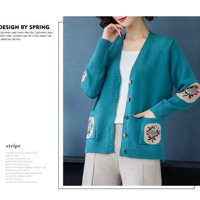 Autumn and Winter Knitted Sweater Cardigan Loose Large Size Top Simple Short Middle-aged Women Jacket