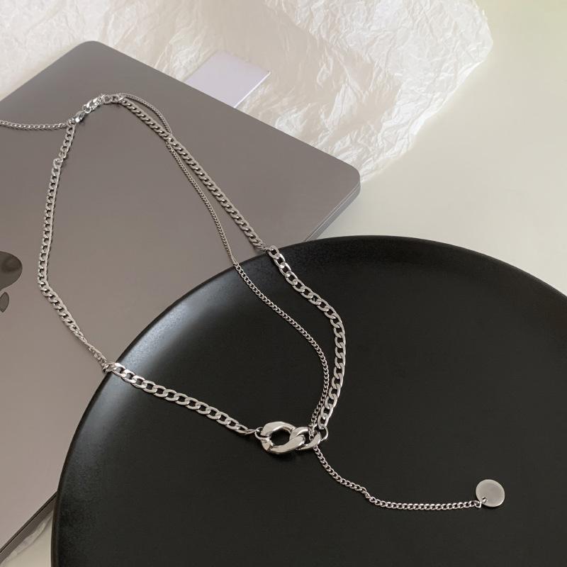 2024 silver buckle chain necklace women's autumn and winter design sense niche sweater chain ins hip hop trendy sweater chain