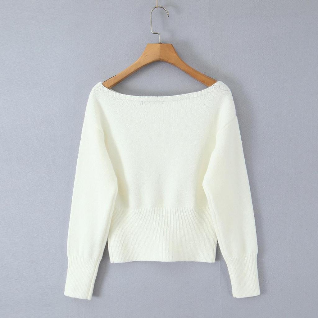 Women's Sexy Off-the-Shoulder Slimming Knit Sweater – Versatile Solid Color Cold Shoulder Top