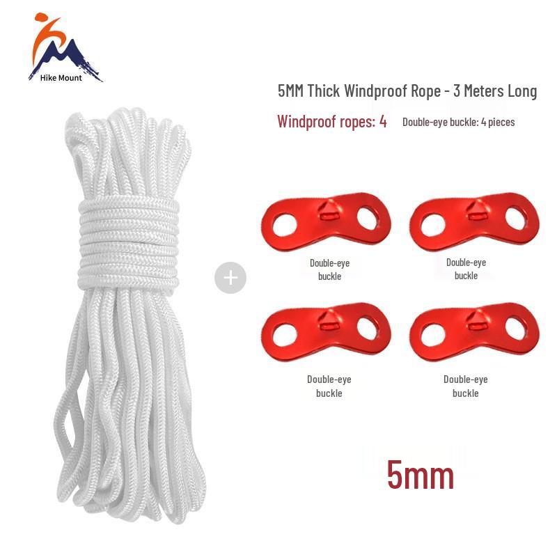 Outdoor Awning Pole Rope - 4mm & 5mm Thick Windproof with Buckle, Tent Rope, Clothesline, Bundling Rope
