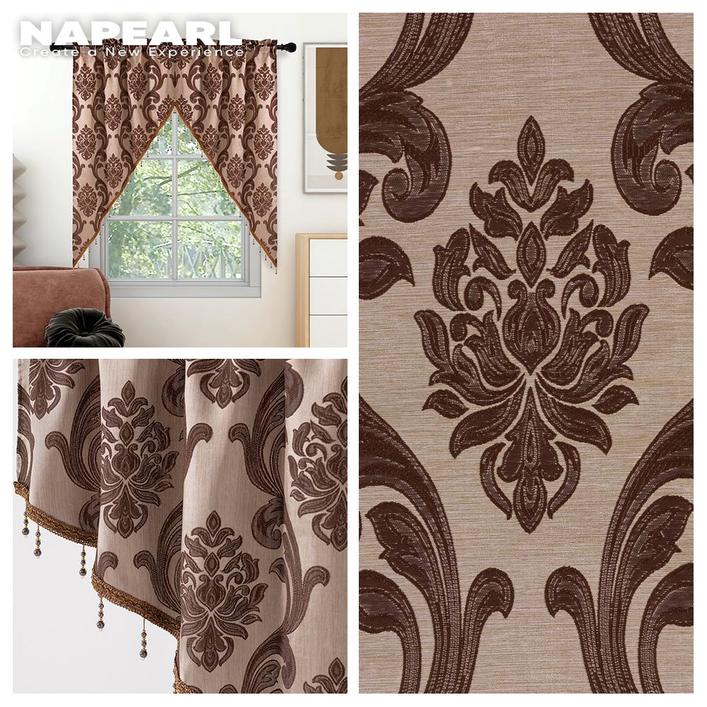 Pár Classic Žakárové korálky Valance Tyč kapsa Květinový vzor Závěs Okno Závěs pro bytový dekor NAPEARL