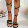 Fashion Summer Womens Sandals New Female Beach Shoes Roman Ladies Solid Color Ankle Straps Square Toe Party Footwear Cross-strap Sandles