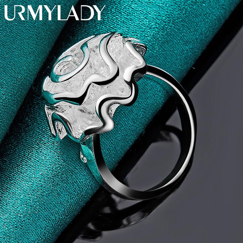 925 Sterling Silver Rose Flower 6-10 # Pierścionek dla kobiet Wedding Party Fashion Charm Biżuteria