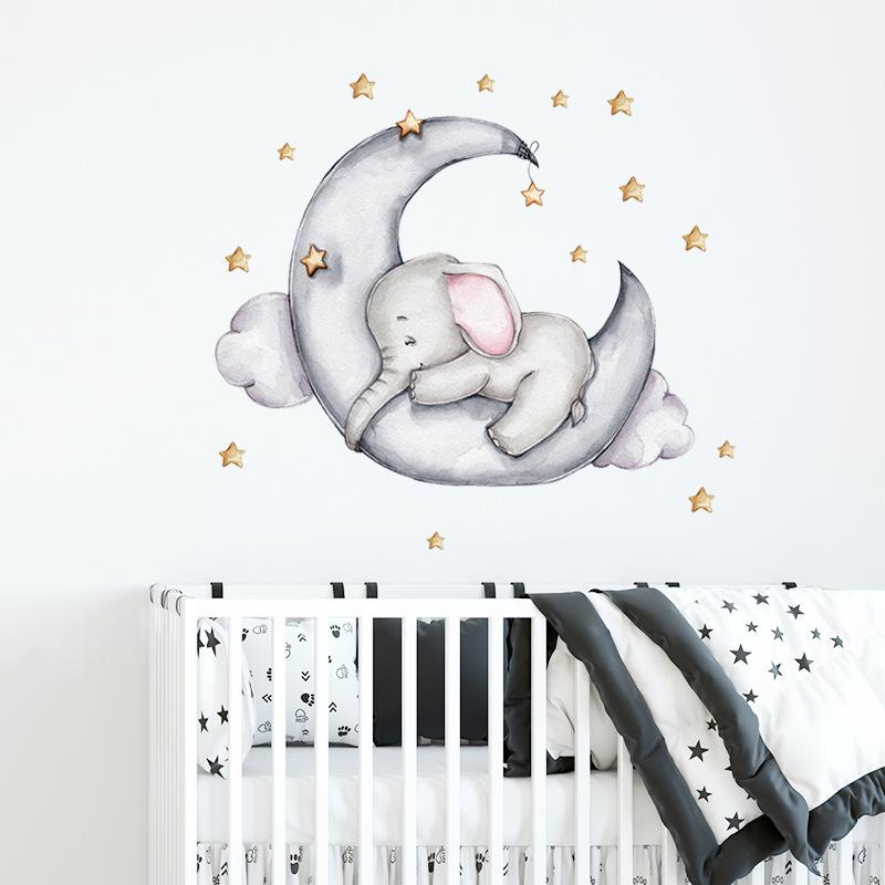 Small Elephant Moon Bear Self Adhesive Wall Stickers For Children'S Rooms, Bedrooms, Kindergartens, Decorative Wall Stickers